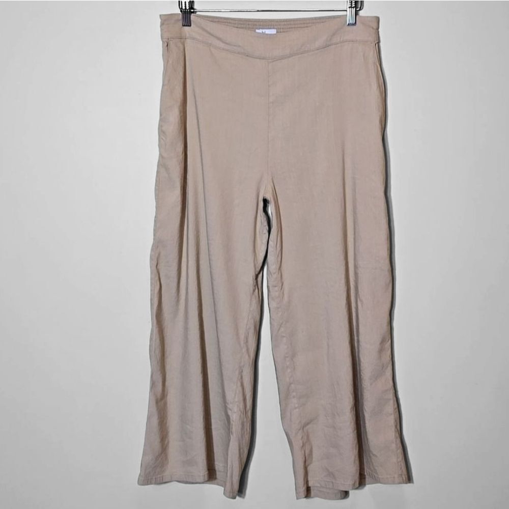 Linen Crop Wide Leg Pants L Pull On Neutral Resort Coastal Minimalist